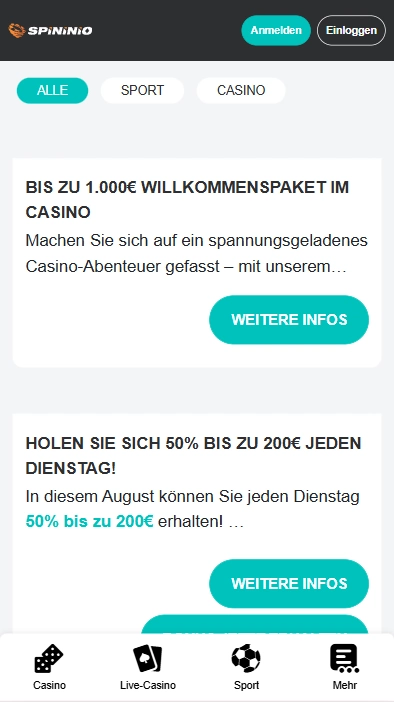 spininio casino actionen